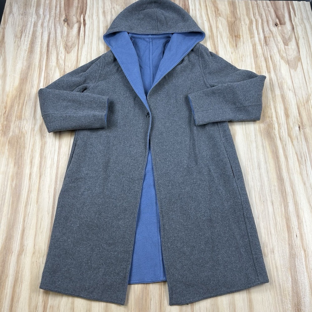Uniqlo Women's XS Gray Double Face Wool Hooded Coat Jacket Hooded Winter